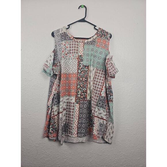 143rd Style Haus Tops - Style Co Womens Cold Shoulder Patchwork Bohemian Tunic Dress 3X